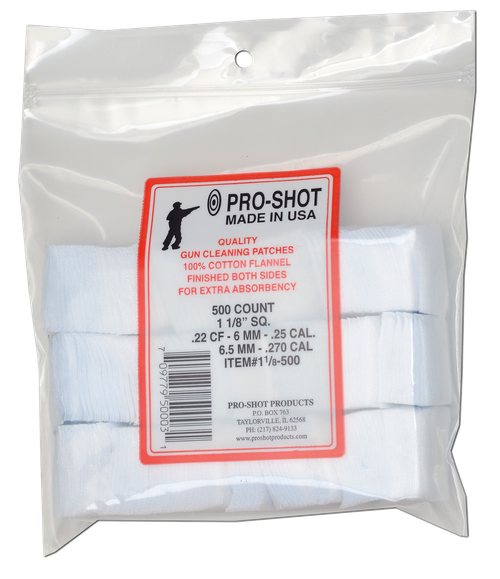 Pro-Shot 118500 Cleaning Patches  .22/ .270 Cal 1.125" Square Cotton Flannel 500 Pack