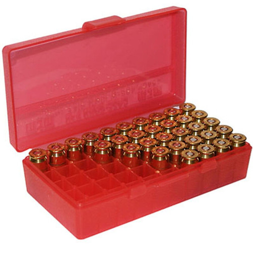 MTM Case-Gard P509M29 Ammo Box Flip-Top Multi Caliber Clear Red Polypropylene 50rd