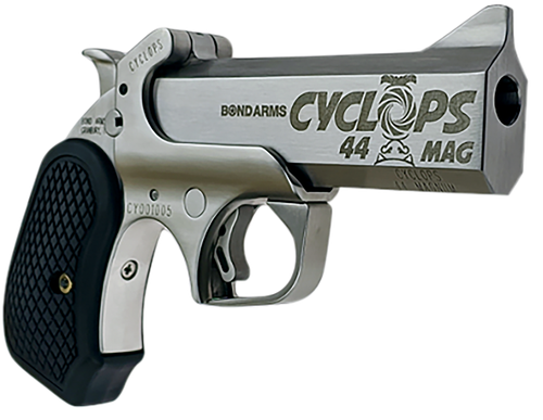 Bond Arms BACYP Cyclops Big Bore 44 Mag 1rd 4.25"  Stainless Steel w/Engraved Barrel, Matte Stainless Frame, Black Extended B6 Resin Grip