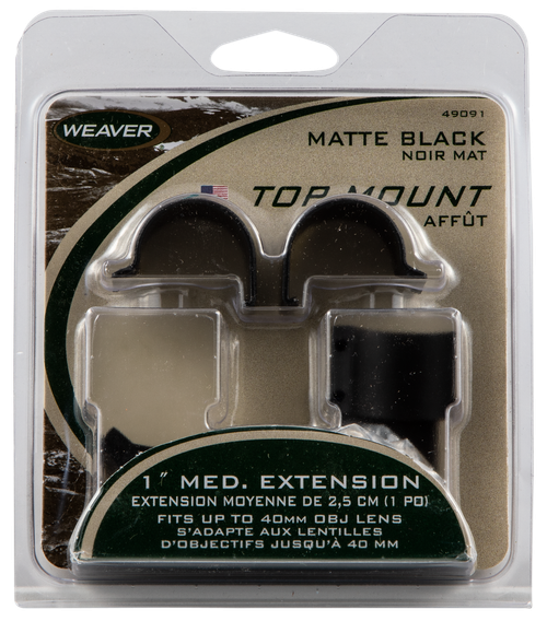 Weaver Mounts 49091 Detachable Top Mount Extension Rings  Matte Black 1" Medium
