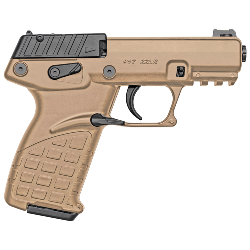 Kel-Tec P17BTAN P17  Compact Frame 22 LR 16+1 3.80" Black Steel Threaded Barrel, Tan Serrated Slide, Tan w/Black Controls Polymer Frame w/Picatinny Rail, Textured Grip, Ambidextrous