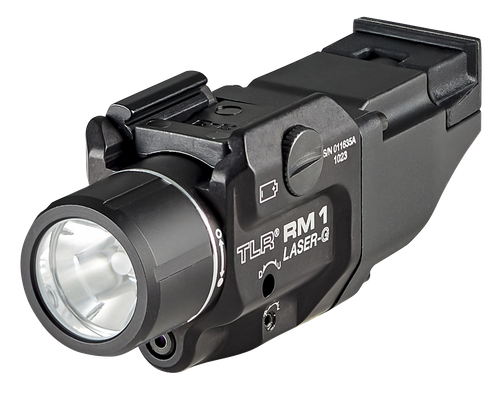 Streamlight 69444 TLR-1 RM w/Laser Black Anodized Aluminum, 500 Lumens White LED Bulb/Green Laser, 210 Meters Beam, Picatinny Rail Mount