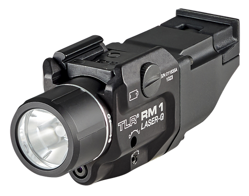 Streamlight 69444 TLR-1 RM w/Laser Black Anodized Aluminum, 500 Lumens White LED Bulb/Green Laser, 210 Meters Beam, Picatinny Rail Mount