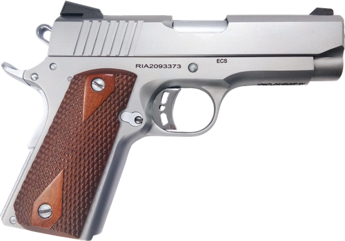 Rock Island 51868 Rock Standard CS *CA Compliant 45 ACP 3.63" 7+1 Matte Stainless Steel Frame & Slide Double Diamond Checkered Wood Grip