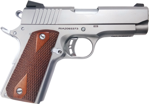 Rock Island 51868 Rock Standard CS *CA Compliant 45 ACP 3.63" 7+1 Matte Stainless Steel Frame & Slide Double Diamond Checkered Wood Grip