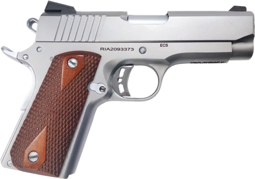 Rock Island 51868 Rock Standard CS *CA Compliant 45 ACP 3.63" 7+1 Matte Stainless Steel Frame & Slide Double Diamond Checkered Wood Grip