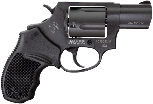 Taurus 2-605021 605  Small 357 Mag/38 Special +P 5 Shot 2" Matte Black Oxide Alloy Steel Barrel, Cylinder & Frame, Black Finger Grooved Rubber Grip, Transfer Bar, Safety Exposed Hammer