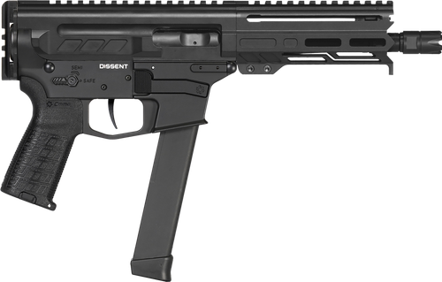 CMMG 99A68A2AB Dissent MKGS 9mm Luger 33+1 6.50", Black, Picatinny Brace Adapter, 5.50" M-LOK Handguard, Left Side Charging Handle, Zeroed Linear Comp, TriggerTech Trigger (Glock Mag Compatible)