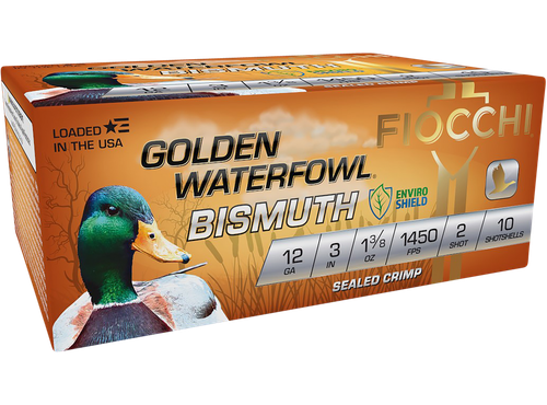 Fiocchi 123GB2 Golden Waterfowl Bismuth 12Gauge 3" 1 3/8oz 2Shot 10 Per Box/10 Case