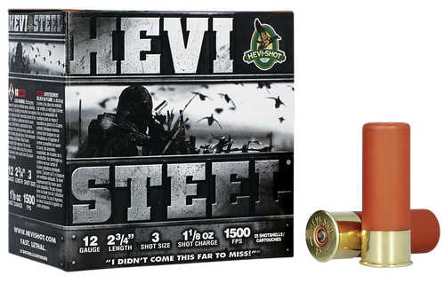 HEVI-Shot HS61223 HEVI-Steel  12Gauge 2.75" 1 1/8oz 3Shot 25 Per Box/10 Case