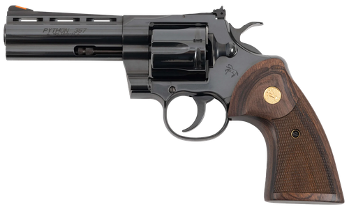 Colt Mfg PYTHONBP4WTS Python Target 357 Mag/38 Special 6 Shot 4.25" Matte Black Carbon Steel Recessed Target Vent Rib Barrel, Cylinder & Frame, Walnut w/Medallion Grip, Exposed Hammer