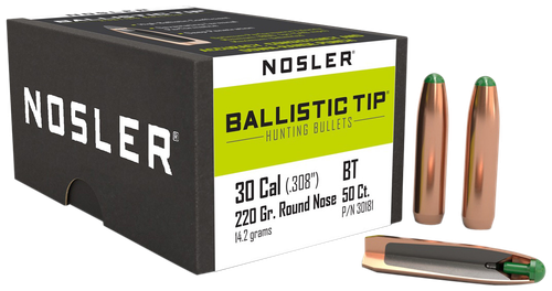 Nosler 30181 Ballistic Tip  30Caliber 220gr Round Nose 50/Box