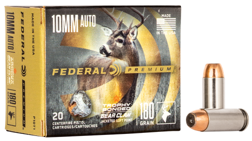 Federal P10T1 Premium  10mmAuto 180gr Trophy Bonded Bear Claw Jacketed Soft Point 20 Per Box/10 Case