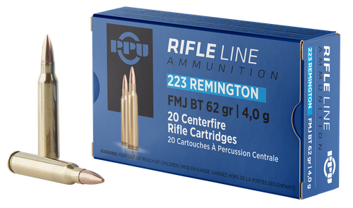 PPU PP223F2 Standard Rifle  223Rem 62gr Full Metal Jacket Boat Tail 20 Per Box/50 Case