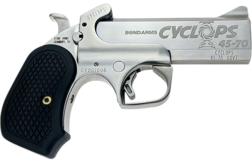 Bond Arms BACYP Cyclops Big Bore 45-70 Gov 1rd, 4.25" Stainless Steel w/Engraved Barrel, Matte Stainless Steel Frame, Black Extended B6 Resin Grip, Includes Holster