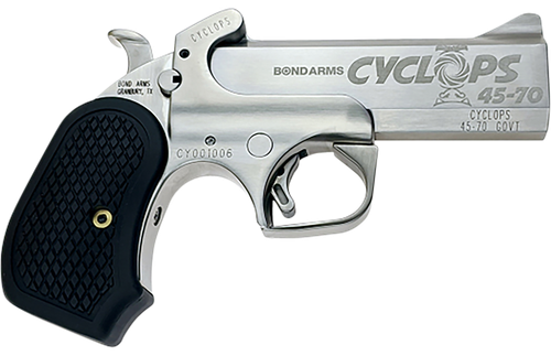 Bond Arms BACYP Cyclops Big Bore 45-70 Gov 1rd, 4.25" Stainless Steel w/Engraved Barrel, Matte Stainless Steel Frame, Black Extended B6 Resin Grip, Includes Holster