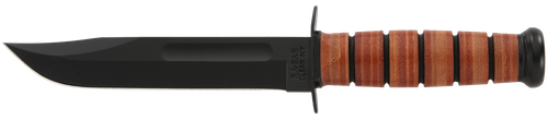 Ka-Bar 1217 USMC Fight/Utility 7" Fixed Clip Point Plain Black 1095 Cro-Van Blade. Brown Leather Handle. Includes Sheath