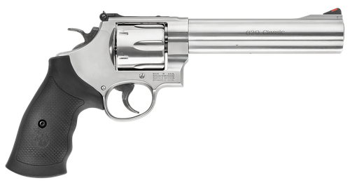 Smith & Wesson 163638 Model 629 Classic 44 Rem Mag or 44 S&W Spl Stainless Steel 6.50" Barrel & 6rd Cylinder, Satin Stainless Steel N-Frame, Red Ramp Front/White Outline Rear Sights