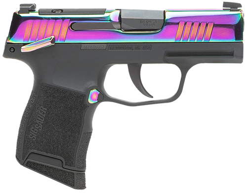 Sig Sauer 365380RBTMS P365  Micro-Compact 380 ACP 10+1 3.10" Black Carbon Steel Barrel, Rainbow Titanium Optic Ready/Serrated Slide, Black Steel Frame w/Rainbow Accents, Black Polymer Grips