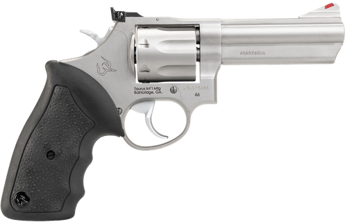 Taurus 2-660049 66  Medium 357 Mag/38 Special +P 7 Shot 4" Matte Stainless Steel Barrel, Cylinder & Frame, Black Finger Grooved Rubber Grip, Transfer Bar Safety, Exposed Hammer