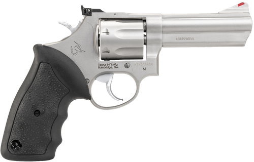 Taurus 2-660049 66  Medium 357 Mag/38 Special +P 7 Shot 4" Matte Stainless Steel Barrel, Cylinder & Frame, Black Finger Grooved Rubber Grip, Transfer Bar Safety, Exposed Hammer