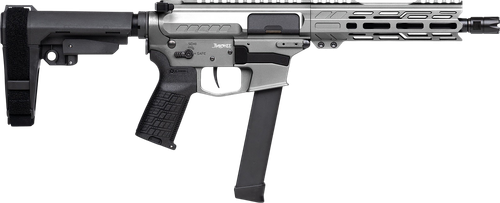 CMMG 99A520FTNG Banshee FE MkGs 9mm Luger 33+1 8" Black Nitride Threaded Barrel, M-LOK Handguard, Tungsten Cerakote Aluminum Receiver w/Picatinny Rail, Black Polymer CMMG RipBrace, CMMG Zeroed Grip