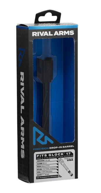 Rival Arms RA20G102A Precision  9mm Luger Compatible w/Glock 17 Gen3-4, 4.49" Fluted Threaded Black PVD Stainless Steel