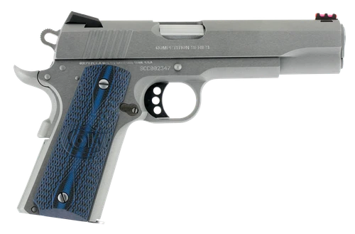 Colt Mfg O1070CCS Competition Government 45 ACP 8+1 5" Stainless National Match Barrel, Serrated Slide & Frame w/Beavertail, Checkered Blue G10 Grip, Ambidextrous