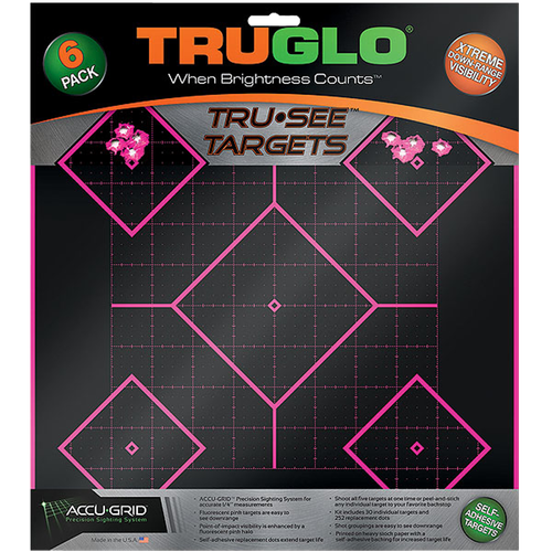 TruGlo TG14P6 Tru-See 5- Diamond Target Self-Adhesive Heavy Paper Black/Pink 12"x12" 6 Pack