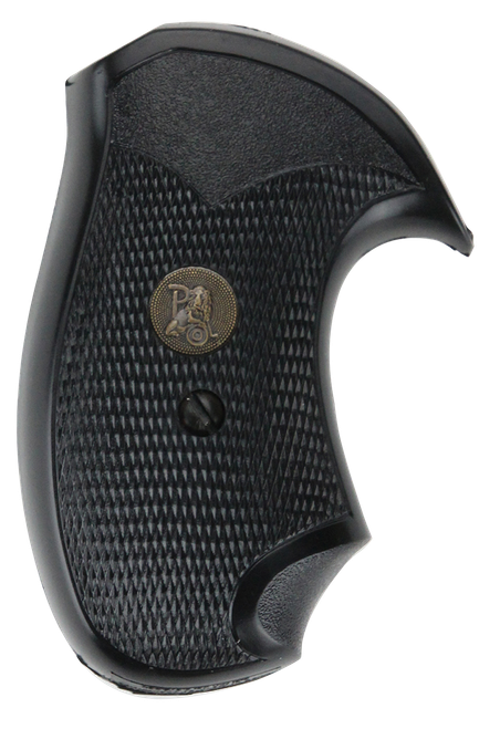 Pachmayr 03252 Compact Grip Checkered Black Rubber with Finger Grooves for S&W J Frame with Round Butt