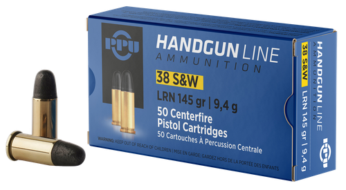 PPU PPH38SW Handgun  38S&W 145gr Lead Round Nose 50 Per Box/20 Case