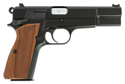 Inglis 12000009 P-35  Full Size Frame 9mm Luger 15+1 4.70" Hard Chrome Plated Button Rifled Barrel, Black Cerakote Steel Serrated Slide, Black Cerakote Steel Frame, Walnut Checkered Grip