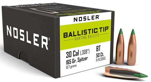 Nosler 30165 Ballistic Tip  30Cal 165gr Spitzer 50/Box