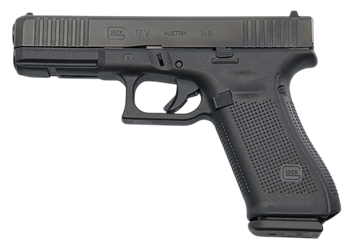 Glock PV1750201 G17 V Standard Frame 9mm Luger 10+1 4.49" Black GMB Barrel, Black nDLC Steel Serrated Slide, Black Polymer Frame w/Accessory Rail, Textured Polymer Grip, Ambidextrous