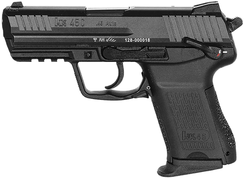 HK 81001111 HK45C V1 Compact Frame 45 ACP 8+1 3.94" Black Polygonal Rifled Barrel, Black Serrated Steel Slide, Black Polymer Frame w/Picatinny Rail, Black Interchangeable Backstrap Grip, Ambidextrous