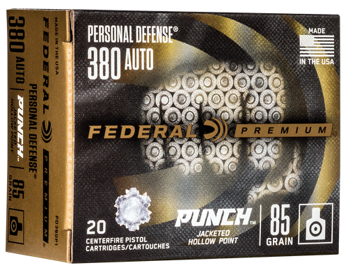 Federal PD380P1 Punch Personal Defense 380ACP 85gr Jacketed Hollow Point 20 Per Box/10 Case