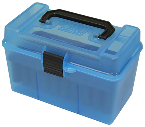 MTM Case-Gard H50RMAG24 Deluxe Ammo Box  300 Win Mag/7mm Rem Clear Blue Polypropylene 50rd