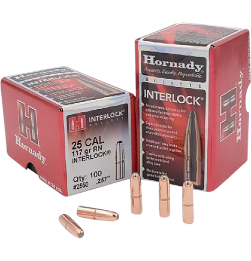 Hornady 2550 InterLock  25 Cal .257 117 gr Round Nose 100 Per Box/ 25 Case