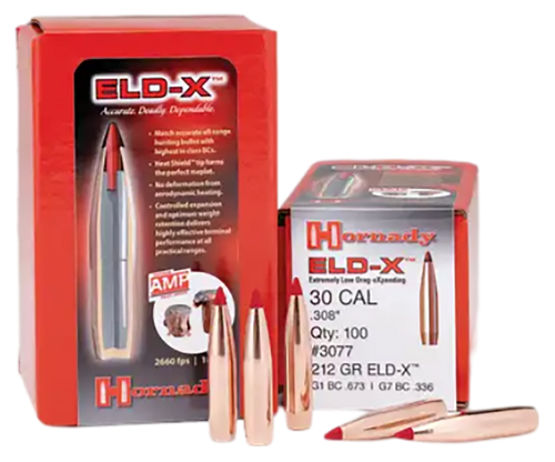 Hornady 3077 ELD-X  30 Cal .308 212 gr Extremely Low Drag eXpanding 100 Per Box/ 15 Case