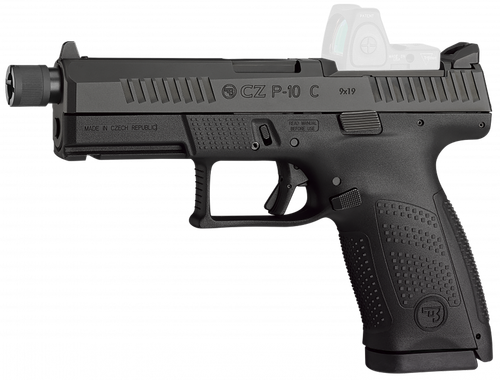 CZ-USA 91513 P-10 C  Compact Frame 9mm Luger 17+1 4.02" Black Steel Threaded Barrel Black Nitride Optic Ready/Serrated Steel Slide Black Polymer Frame w/Picatinny Rail