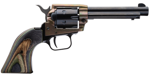 Heritage Mfg RR22CH4 Rough Rider  22 LR 6 Shot, 4.75" Black Oxide Steel Barrel, Simulated Case Hardened Zinc Alloy Frame, Black Oxide Cylinder, Camo Laminate Grip, Manual Safety, Exposed Hammer