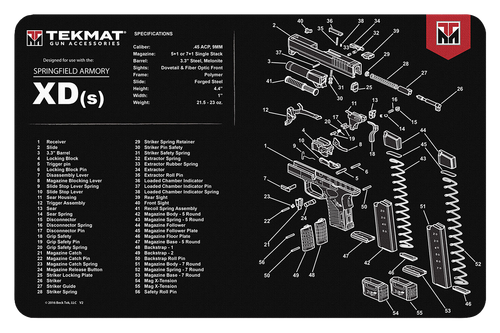 TekMat TEKR17XDS Springfield Armory XDs Cleaning Mat Black/White Rubber 11"x17" Springfield XDs Parts Diagram