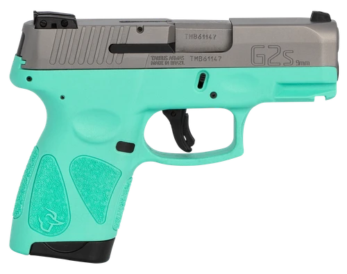 Taurus 1G2S939C G2S  Compact Frame 9mm Luger 7+1 3.26" Matte Stainless Steel Barrel, Matte Serrated Stainless Steel Slide, Cyan Polymer Frame w/Picatinny Rail & Polymer Grip, Right Hand