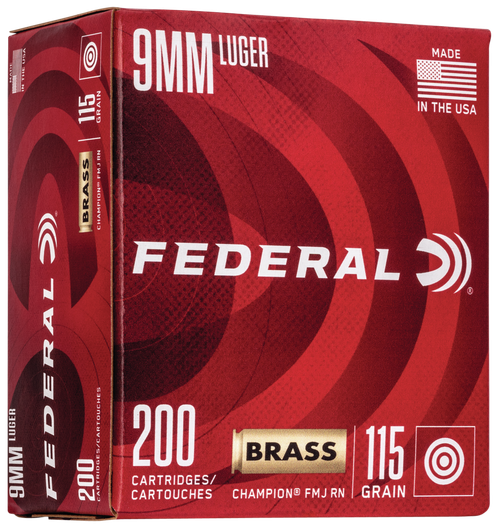 Federal WM51992 Champion Training 9mmLuger 115gr Full Metal Jacket 200 Per Box/5 Case