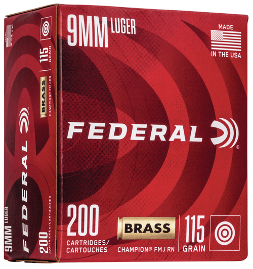 Federal WM51992 Champion Training 9mmLuger 115gr Full Metal Jacket 200 Per Box/5 Case