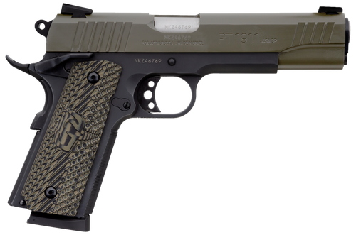 Taurus 1191101MGVZ 1911  45 ACP 8+1 5" Barrel, Matte Black Finish Beavertail Frame, Serrated Mil-Spec Green Cerakote Slide & Brown VZ Operator II Grip