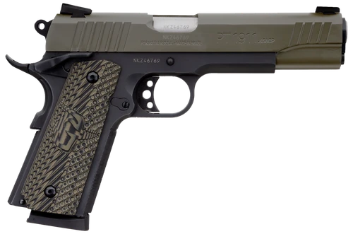 Taurus 1191101MGVZ 1911  45 ACP 8+1 5" Barrel, Matte Black Finish Beavertail Frame, Serrated Mil-Spec Green Cerakote Slide & Brown VZ Operator II Grip
