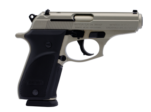 Bersa THUN380PNKL15 Thunder Plus Sub-Compact Frame 380 ACP 15+1, 3.50" Nickel Steel Barrel, Nickel Cerakote Serrated Steel Slide, Nickel Cerakote Aluminum Frame w/Beavertail, Black Rubber Grip