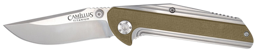 Camillus 19195 Sevens  2.75" Folding Plain Silver AUS-8 Carbonitride Titanium Blade, Desert Tan/SS G10/SS Handle