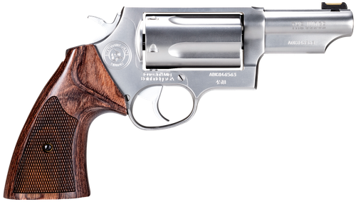 Taurus 2441EX039 Judge Executive Grade Medium Frame 45 Colt (LC) 410 Gauge 5rd 3" Hand Polished Satin Stainless Steel Barrel, Hand Polished Satin Stainless Steel Cylinder & Frame, Wood Grip